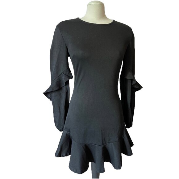 Shilla The Label Allure Frill Black Dress Sz Small Womens Ruffle Long Sleeve Min - Picture 11 of 14